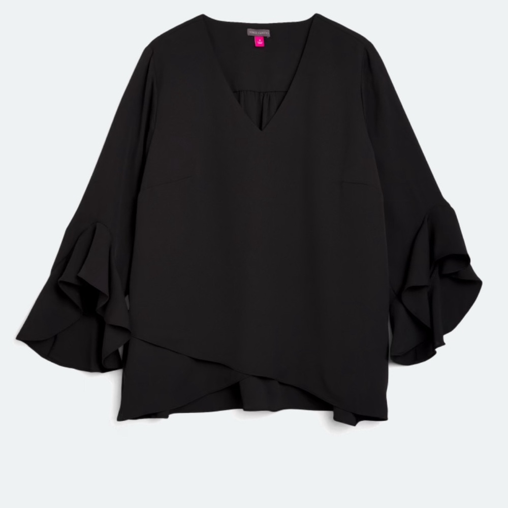 Vince Camuto Black V-Neck Ruffle Sleeve Blouse - Picture 5 of 11